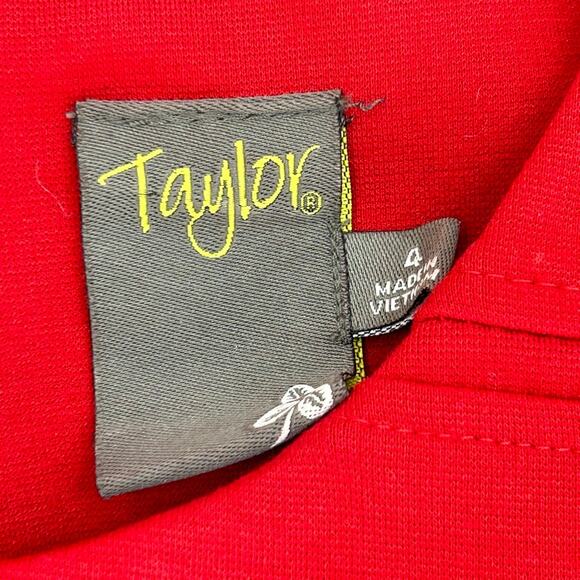 Taylor Ponte Red Knit Stretch Zip 3/4 Sleeve Sheath 4 Dress Classic Minimalist - Picture 6 of 7